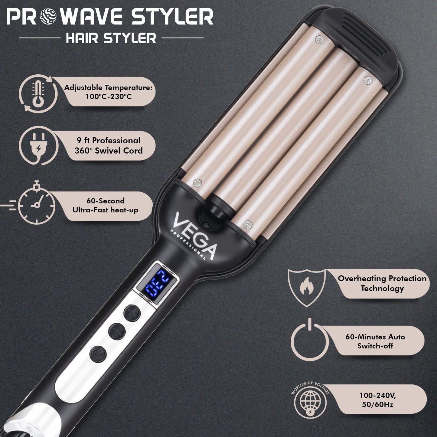 VEGA Professional Pro Wave Triple Barrel Hair Styler, (VPPMS-03)