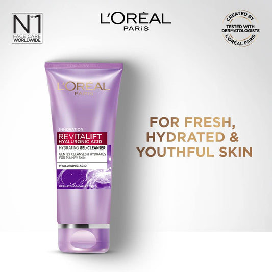 L'Oreal Paris Revitalift Gel Cleanser, Gentle Cleansing and Hydration, With Hyaluronic Acid