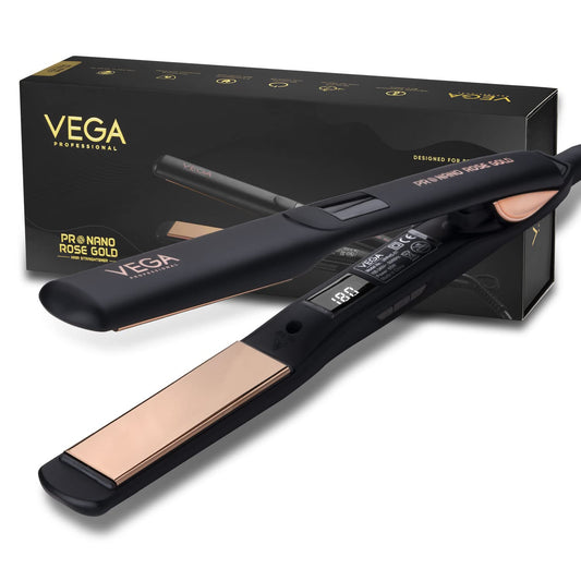 VEGA Professional Pro Nano Rose Gold Hair Straightener with Ultra Fast 20 Secs Heat Up, Titanium Floating Plates, Adjustable Temperature, (VPPHS-01)