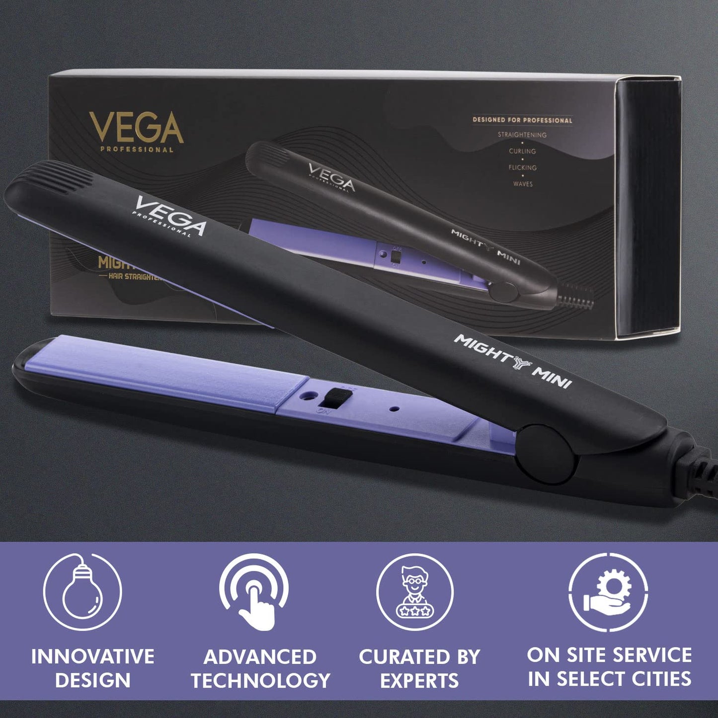 VEGA Professional Hair Straightener for Women, Mighty Mini, (VPVHS-10), Black