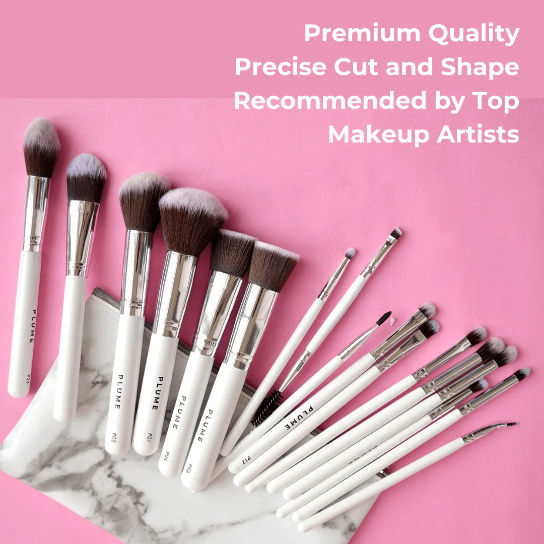 Plume16 Pcs Professional Makeup Brush Set (Face + Eyes) with FREE Marble Makeup Pouch