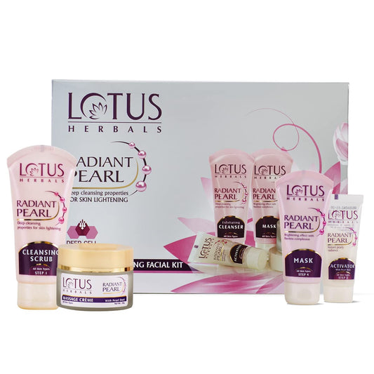 Lotus Herbals Radiant Pearl Cellular 5 in 1 Facial Kit | For Deep Cleaning | With Pearl Extracts & Green Tea | 170g