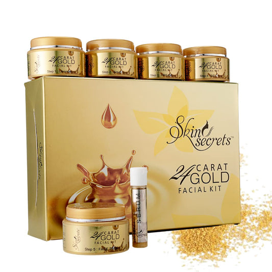 Skin Secrets 24k Gold Facial Kit for instant glow with Gold Dust & Sandalwood Oil for Radiant & Glowing Skin (310gm (6 easy steps))