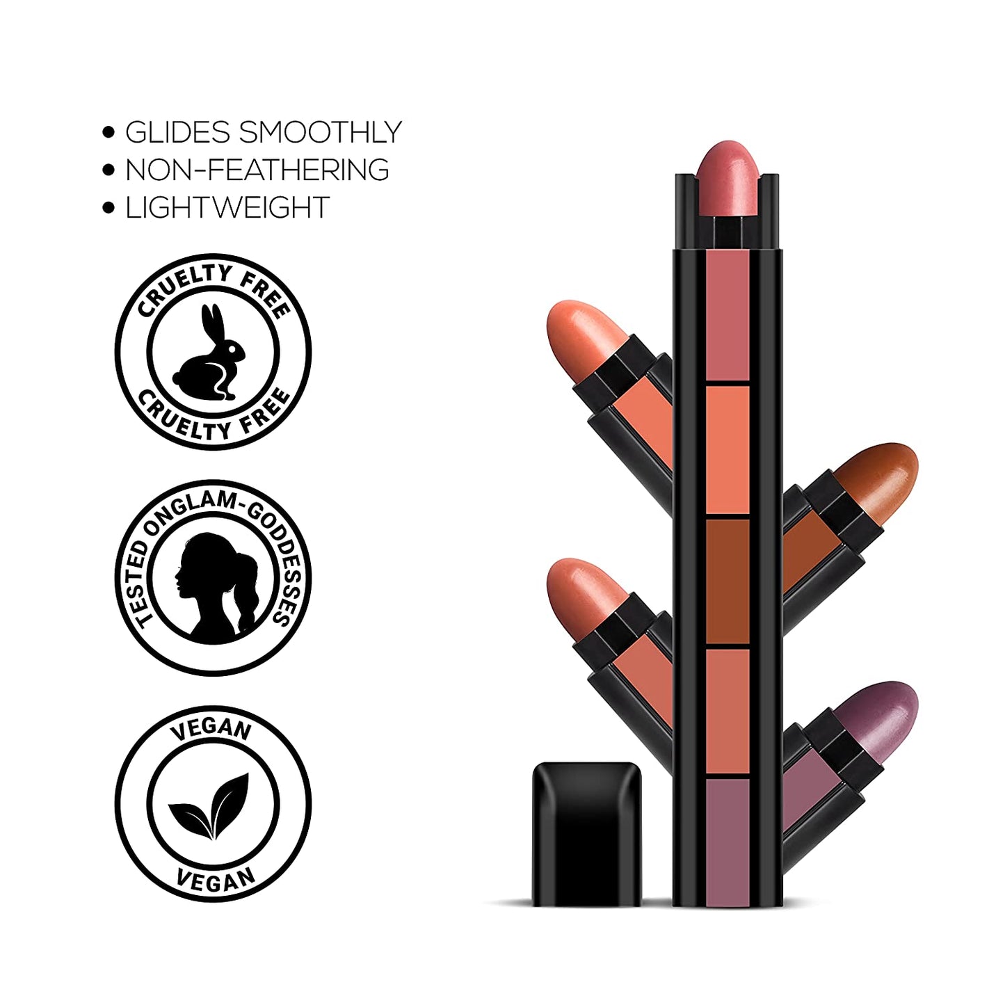 RENEE Fab 5 Nude 5-in-1 Lipstick 7.5gm, Long Lasting Matte Finish | Five Shades In One | Intense Color Payoff | Lip Color with Moisturizing Benefits