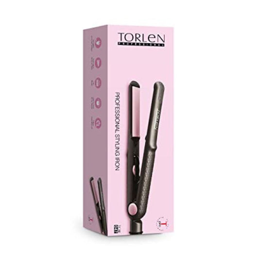 TORLEN PROFESSIONAL TOR 047 - Tourmaline Ceramic Hair Straightener with Temperature Controller Flat Straightening Iron, Grey Injection/Pink Plates