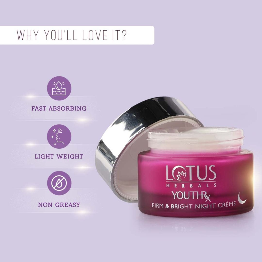 Lotus Herbals YouthRx Firm & Bright Night Cream | Bakuchiol Retinol & Vitamin C | Anti Ageing & Brightening | 50g