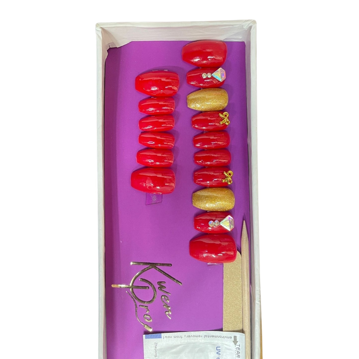 Kwen Pro Gorgeous Nail Extension Red AND Silver with Heart Design Color.