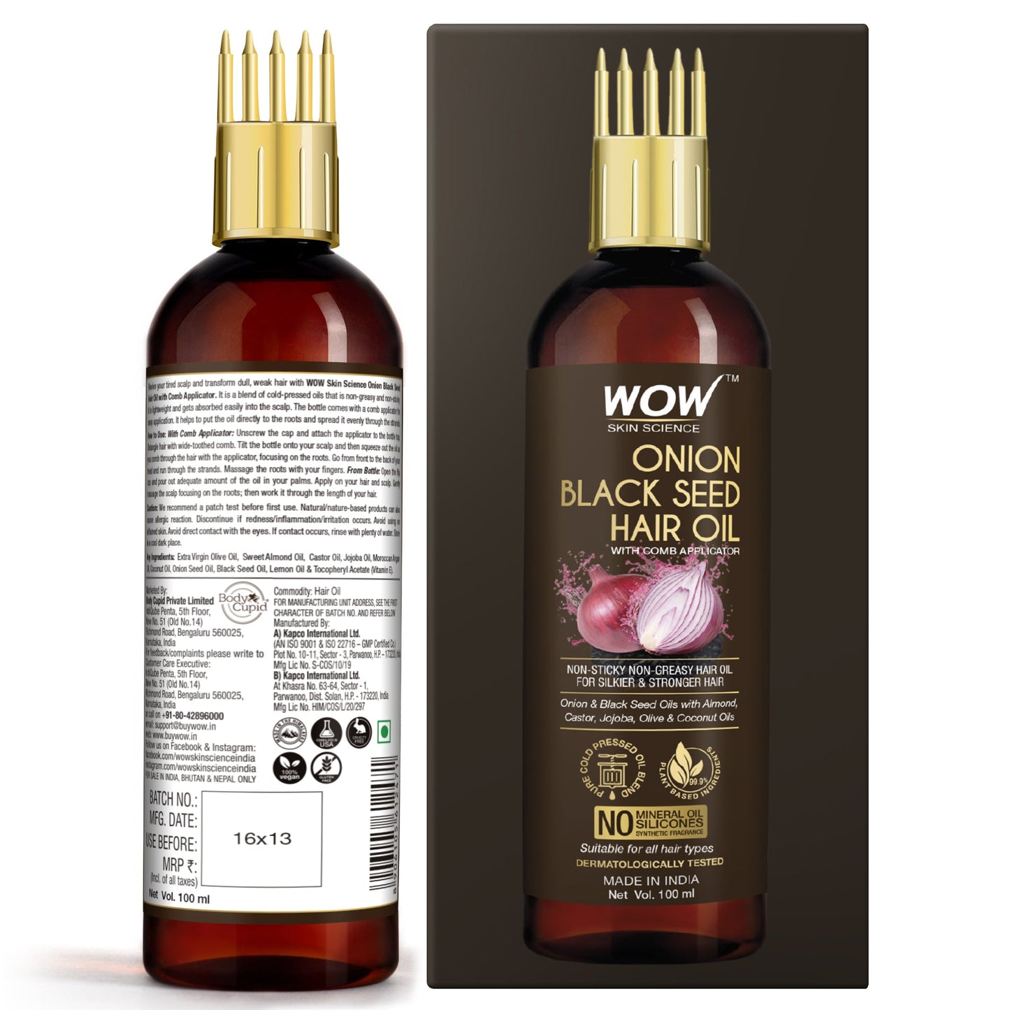WOW Skin Science Onion Black Seed Hair Oil - With Comb Applicator - 100ml
