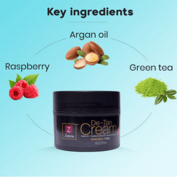 ZOBHA De-Tan Cream Argan Oil Raspberry Seed Oil Green Tea Extract 100gms