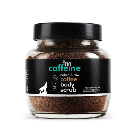 mCaffeine Exfoliating Coffee Body Scrub for Tan Removal & Soft-Smooth Skin | For Women & Men | De-Tan Bathing Scrub with Coconut Oil, Removes Dirt & Dead Skin from Neck, Knees, Elbows & Arms - 100gm