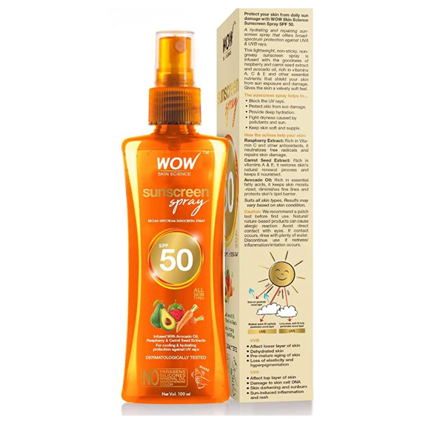 WOW Skin Roll over image to zoom in WOW Skin Science UV Sunscreen Spray Spf 50, 100 ml