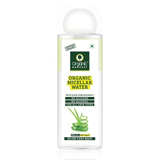 Organic Harvest Aloe Vera Micellar Water for Complete Cleansing & Makeup Removal - For All Skin Types - No Parabens, Silicones & Mineral Oil, 200 ml