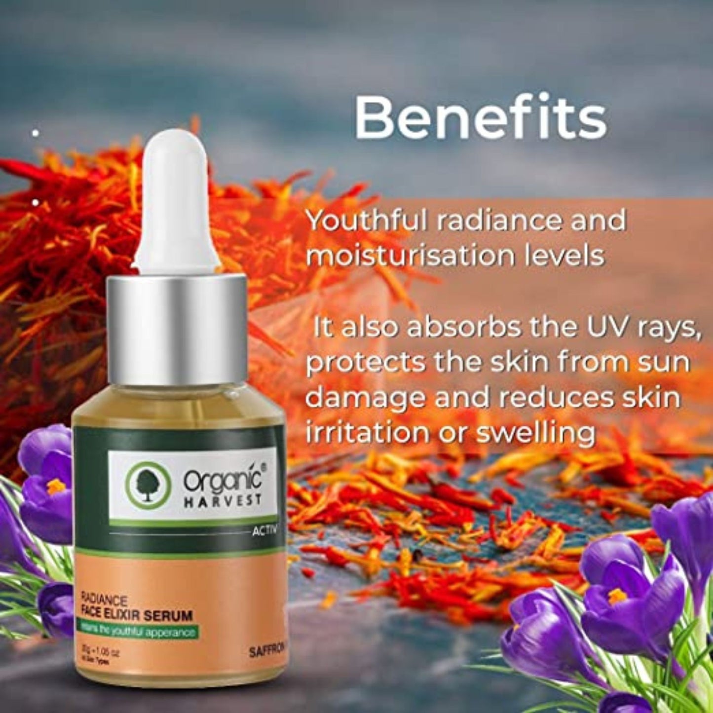 Organic Harvest Radiance Face Elixir Serum, Helps In Anti-Ageing, Reduces Pigmentation & Dark Spots, For Women & Girls, 100% Organic, Paraben & Sulphate Free - 30ml