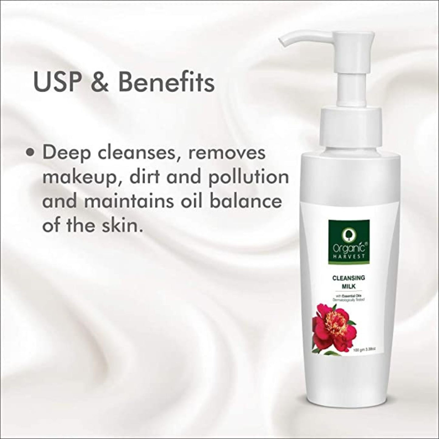 Organic Harvest Cleansing Milk, Helps in Deep Cleansing of the Skin with Essential Oils, Paraben & Sulphate Free - 100ml