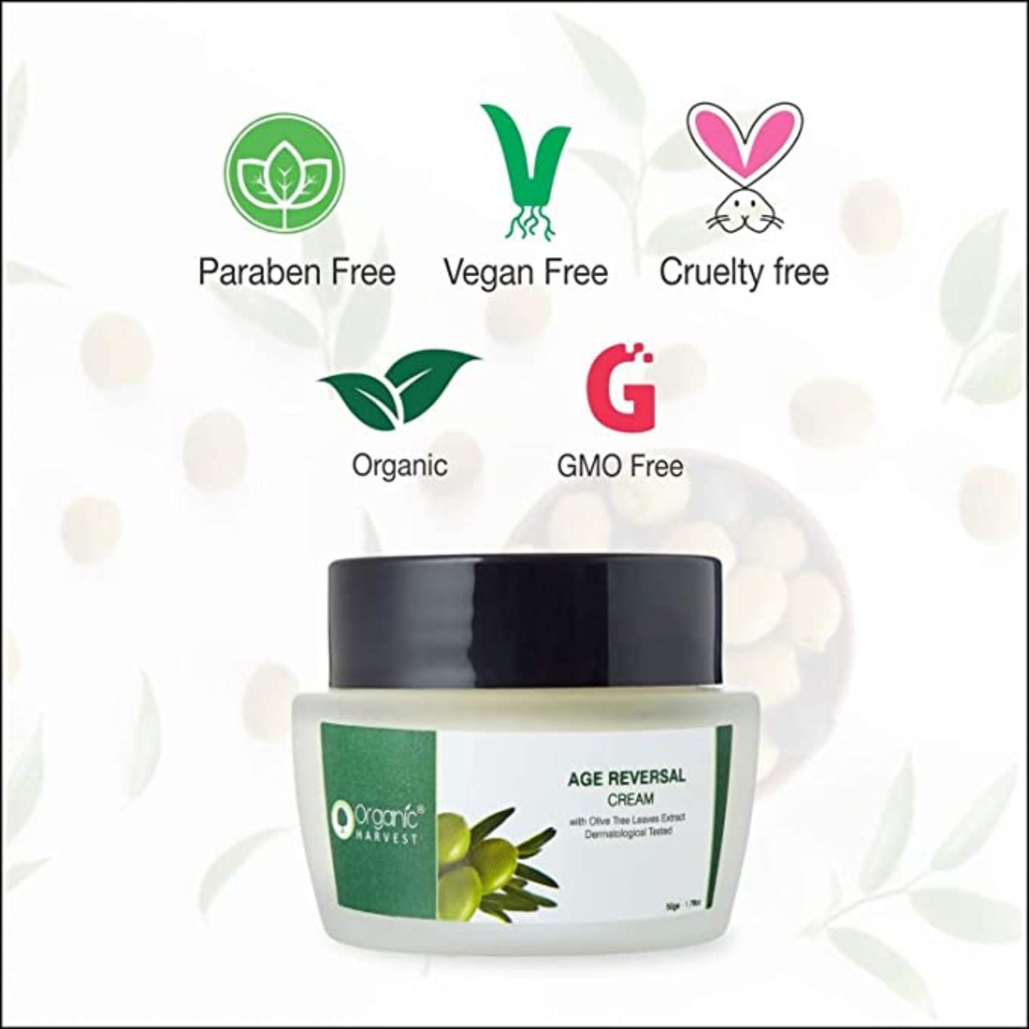 Organic Harvest Age Reversal Cream with Olive Tree Leaves Extract, Delays Signs of Ageing, Reduces Fine Lines & Wrinkles, Boost Skin Elasticity, 100% Organic, Paraben & Sulphate Free - 50gm