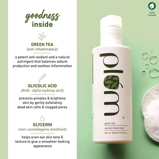 Plum Green Tea Alcohol Free Toner | For Oily, Acne Prone Skin | Toner for Glowing Skin | Shrinks & Tightens Pores | 100% Vegan | 200ml