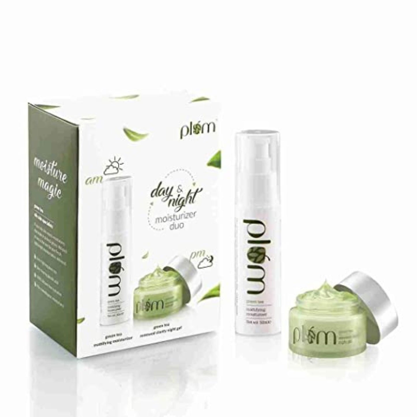 Plum Green Tea Moisture Duo Gift Set | Fights Acne | Set of 2: Day Cream, Night Gel | Maximum Hydration | Vegan Gift Set, 75 ml